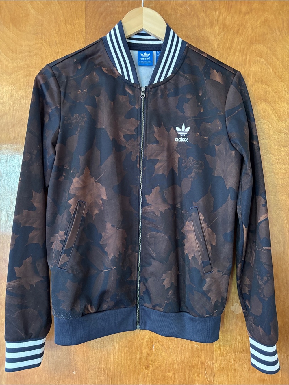 adidas Men’s Brown Leaf-Print Bomber Jacket